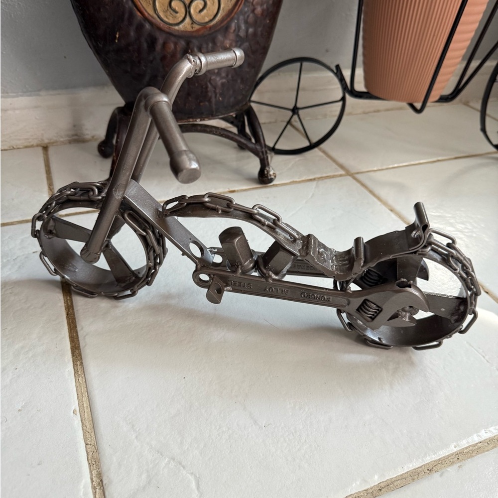 Artistic  Metal Motorcycle Sculpture made with recycled pieces of metal